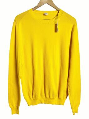 Eleventy Platinum Yellow Crewneck Cotton Long Sleeve Pullover Sweater Size M